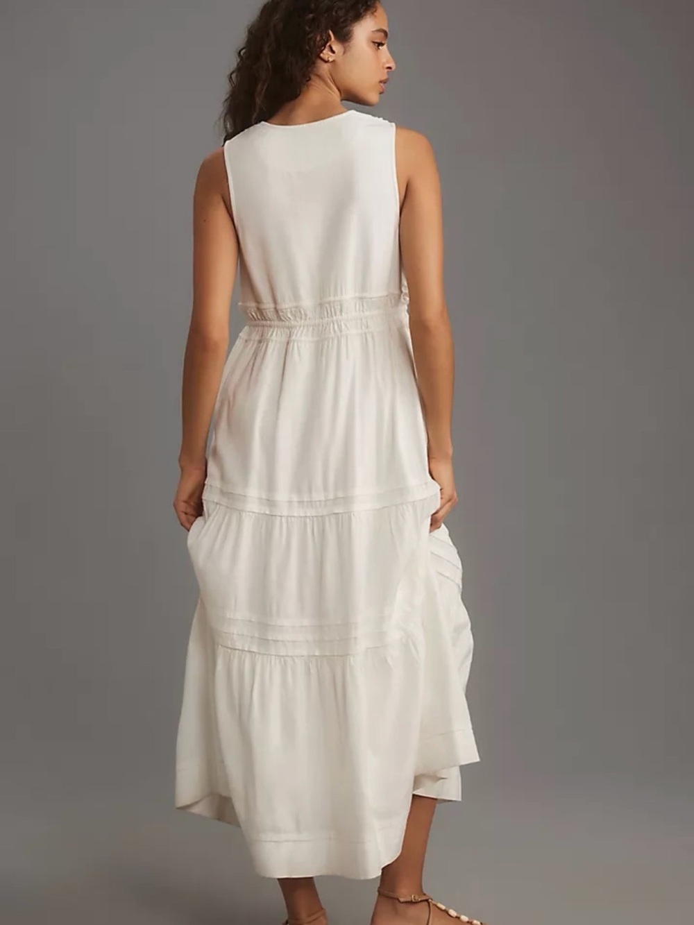 Women's Cream Tiered Maxi Dress with V-Neck - Picture 4 of 7